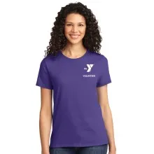 Ladies 100% Cotton Tee - Left Chest YMCA Volunteer Logo - Optional Back Print