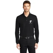 Mens Core Classic Long Sleeve Pique Polo - Screen Printed (Left Chest Y HUNGER PREVENTION w/ HUNGER PREVENTION Back)