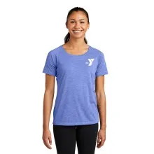 Ladies Tri-Blend Wicking Scoop Neck Raglan Tee - Screen Printed w/ Left Chest Y logo 